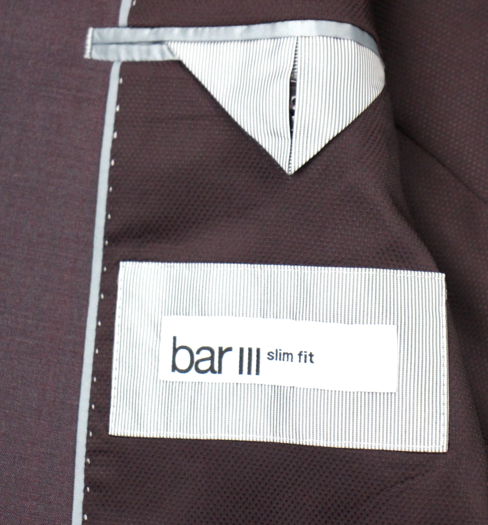 $425 Bar III Mens Plum Suit Jacket 38 L Slim Fit Wool Blend Stretch Two Button - Picture 2 of 9